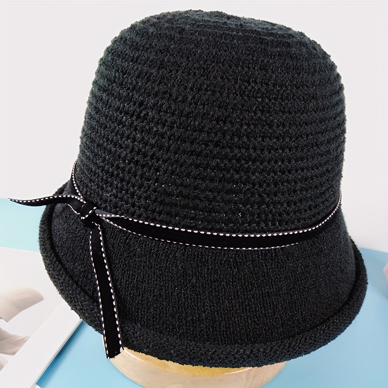 Straw Bucket Hat Bowknot Decor Uv Protection Lightweight - Temu