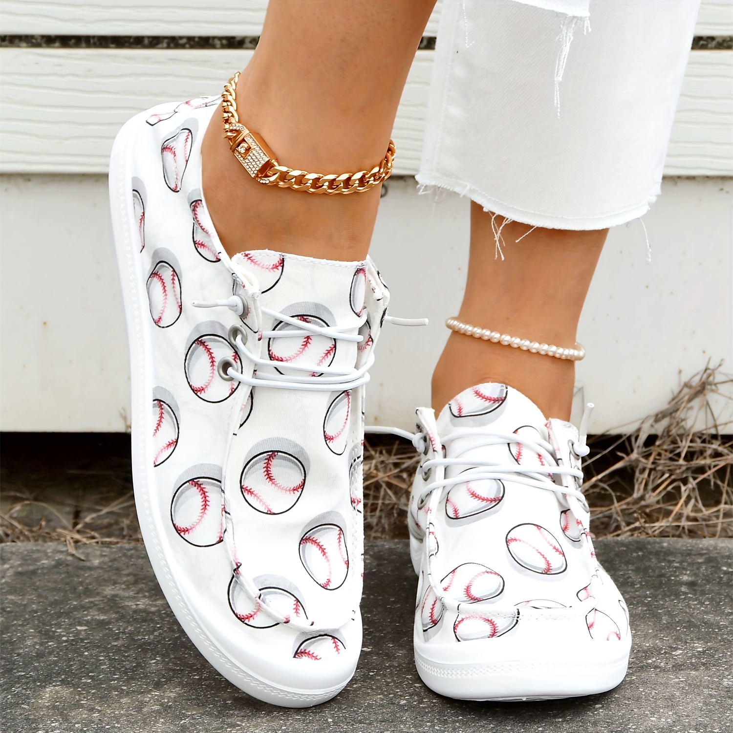 Baseball Print Women's Canvas Shoes Lightweight Sneakers