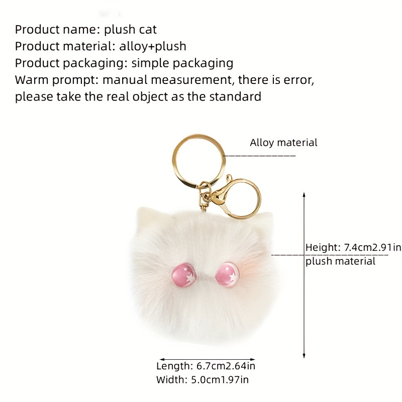 Furry Key Chain, Plush Kitten Head Keyrings, Kawaii Stuffed Animal