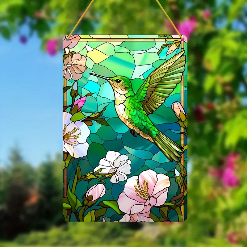  VEWOGARDEN W10xH15 inch Hummingbird Stained Glass Window  Hangings, Suncatcher Panel with Chain for Wall or Windows : Patio, Lawn &  Garden