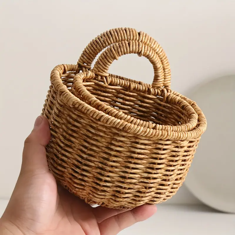 Imitation Rattan Storage Basket Woven Hanging Basket Kitchen - Temu