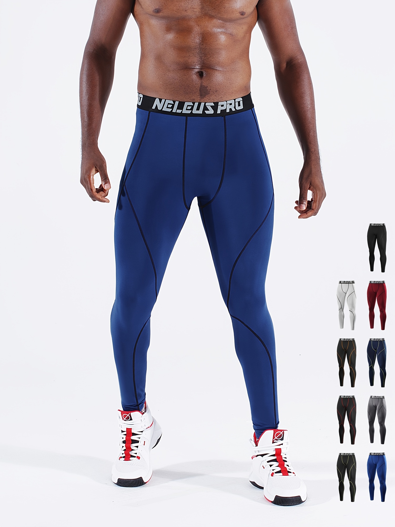 Plus Size Men's Highly Elastic Solid Compression Leggings, Solid Slim Fit  Letter Print Tight Sports/fitness Pants For Males, Men's Clothing