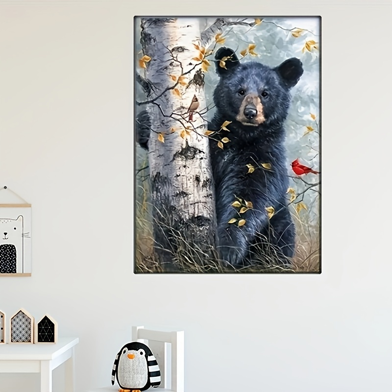 1pc 13.8x17.7in Full Square Diamond Canvas Bear Animals Home Wall Decor 5D  Diamond Painting Kits Craft Gem Art