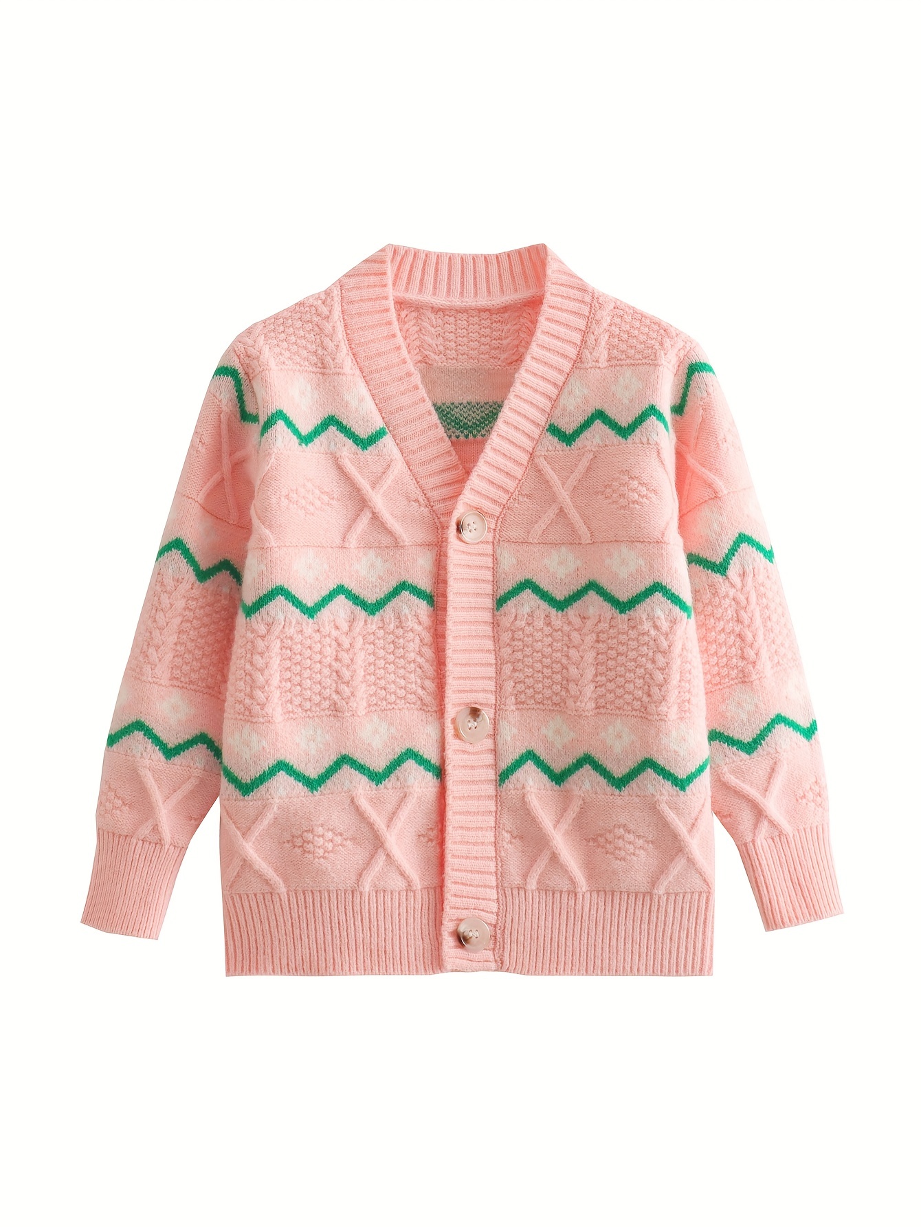 Girls' Elegant Jacquard Knitted Sweater Long Sleeve V neck - Temu