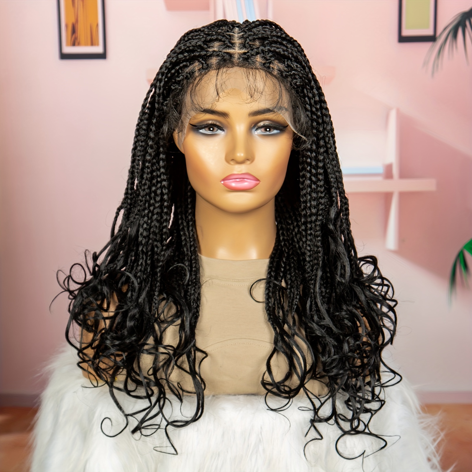 Curly Faux Locs Synthetic Braided Wigs Black Women Ombre Brown