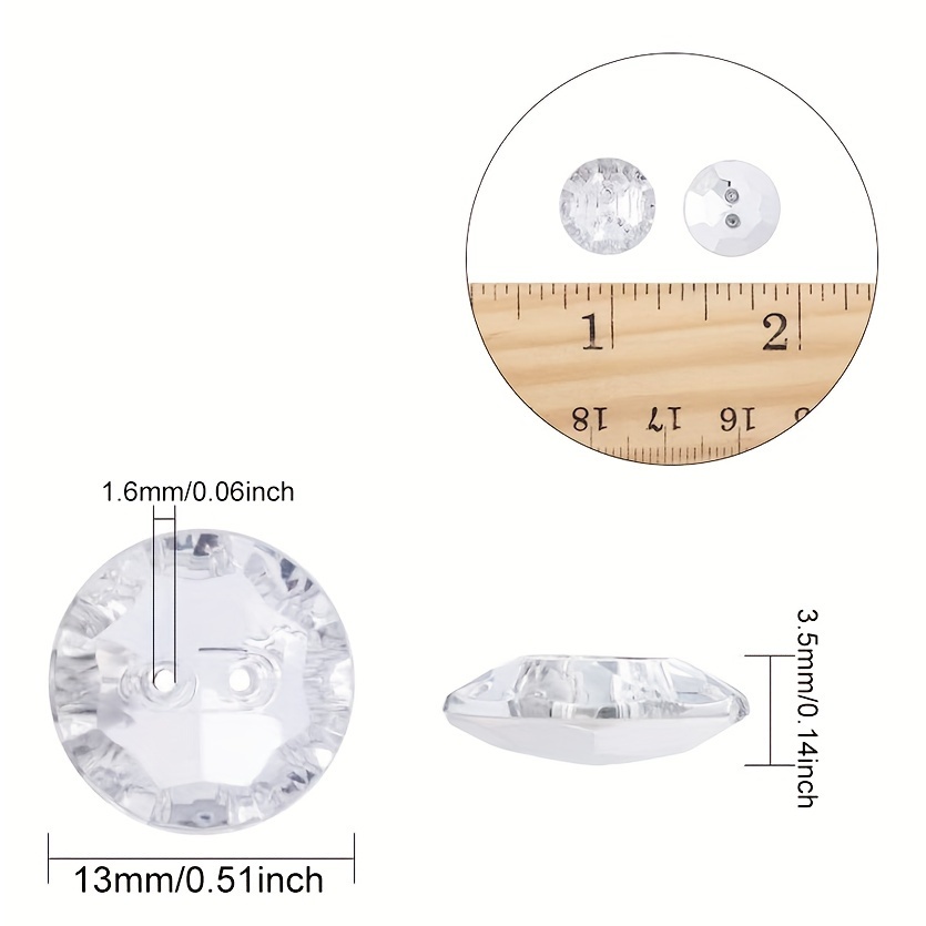 100Pcs 2-Hole Flat Round Clear Acrylic Rhinestone Buttons Sewing