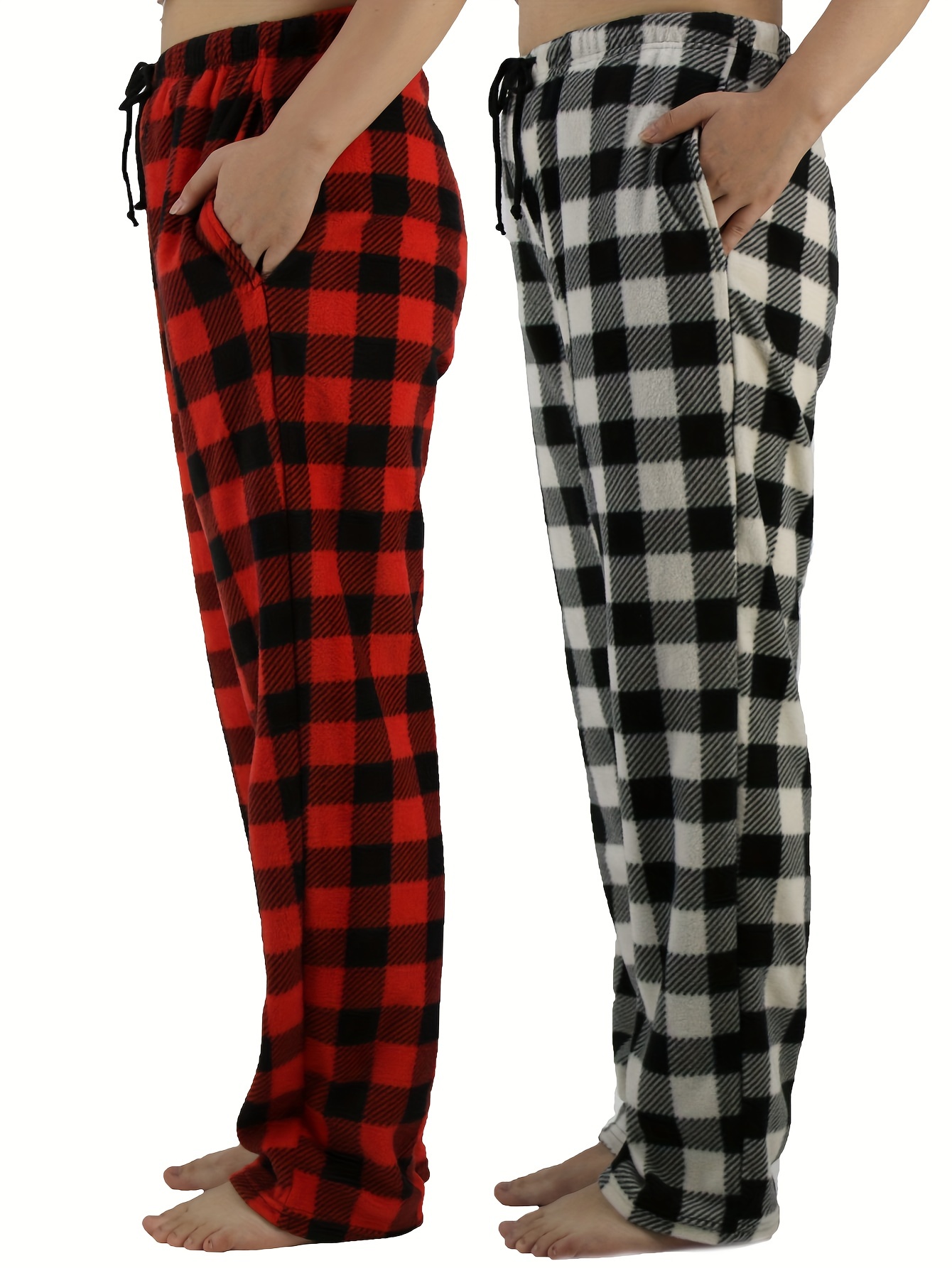 Plaid Fuzzy Lounge Pants Warm Soft Elastic Waistband Pants - Temu Canada
