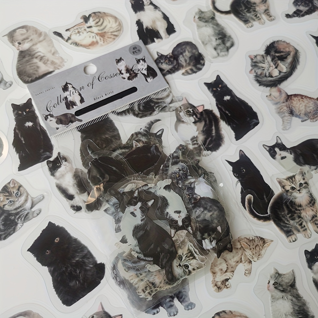 Image of 1 Pack,40pcs Animals Pet Sticker, Cute Cat Decorative Stickers Hand Account Diy Scrapbooking Decorative Collage Materials Decoration Scrapbooking Photo Album Craft