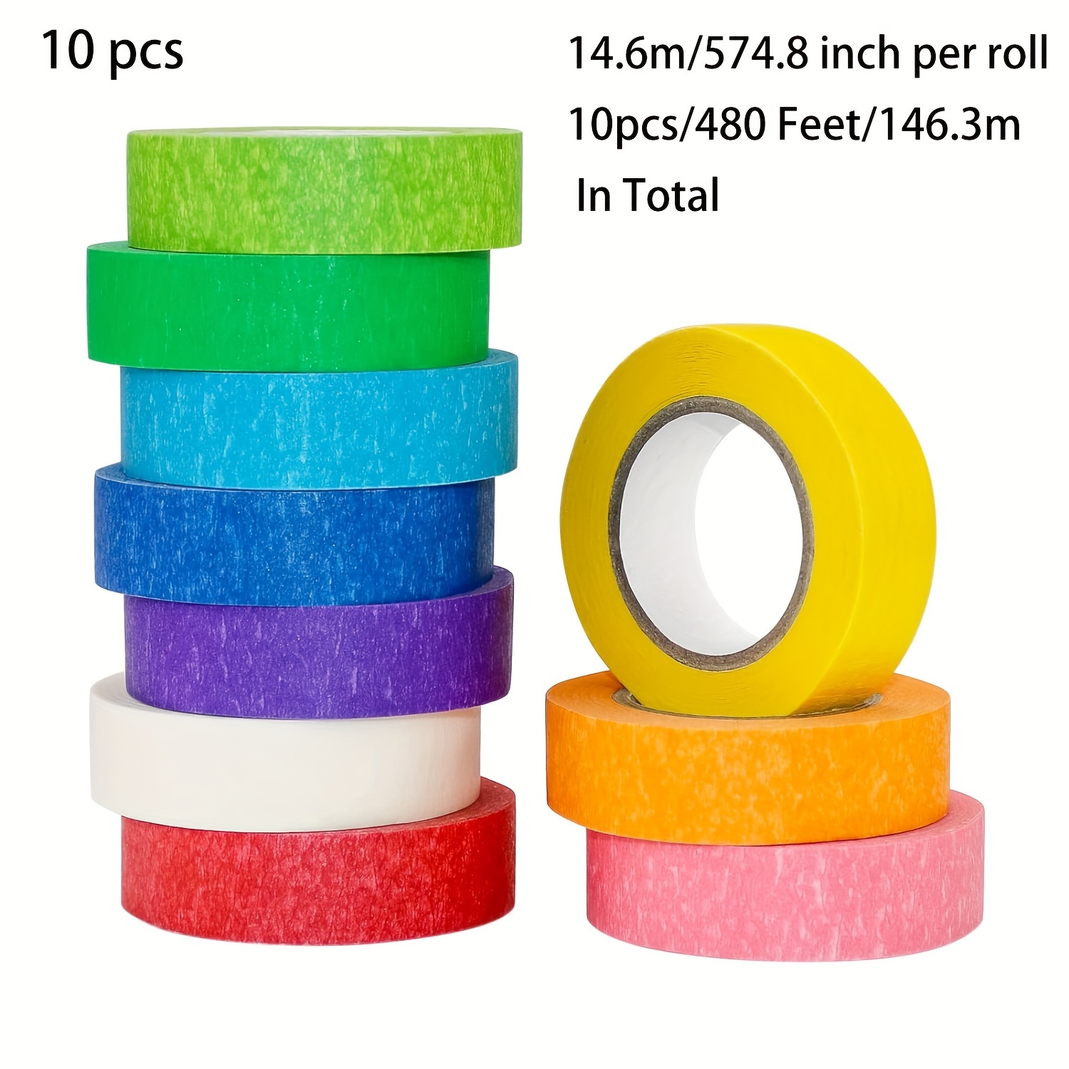 Colorful Masking Tape, Decorative Colored DIY Tape for Arts & Crafts,  Labeling or Coding - Art Supplies for Kids - 10 Different Color Rolls, 1  Inch x