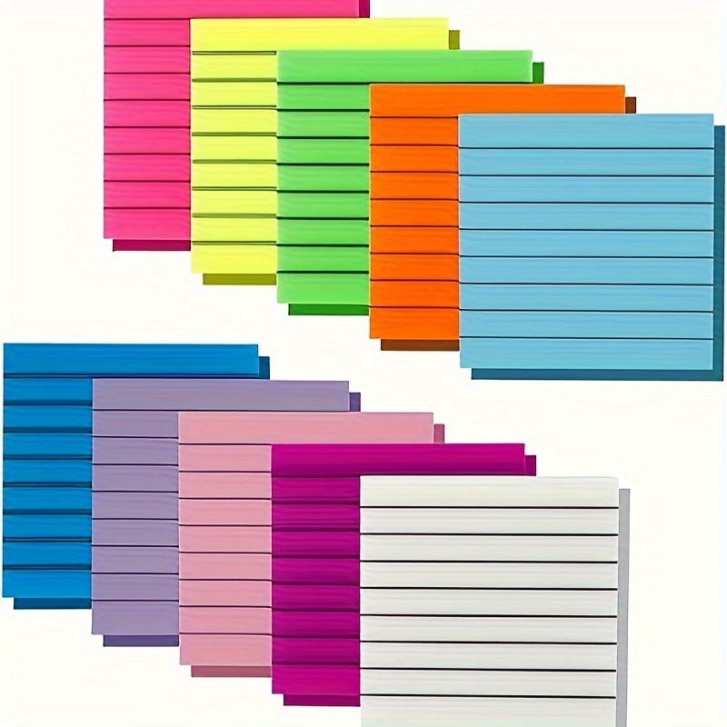

10pcs/500 Sheets Lined Sticky Notes Transparent, 10 Colors 2.95 * 2.95 Inches Self Sticky Notes Clear Pad, Memo Aesthetic Sticky Notes With Line For School Office Supplies