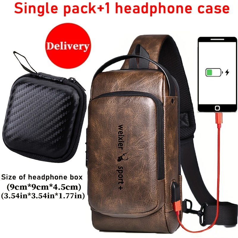 Men's Bag Shoulder Bag Multi-Functional Sport Diagonal Hanging Sling Bag  With USB Charging Port