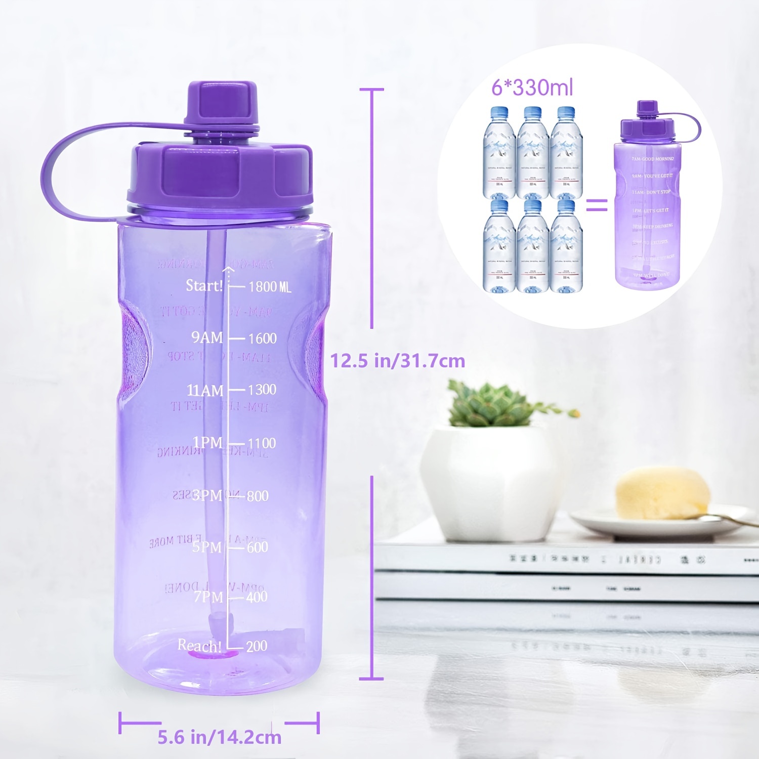 Half Gallon 64 OZ Motivational Water Bottle with Straw Time Marker BPA Free