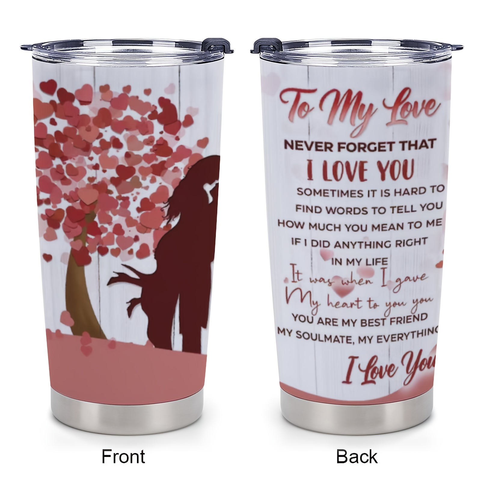 

1pc 20oz, To My Wife Stainless Steel Tumbler Cup, I Love You Print Double Wall Vacuum Insulated Travel Mug Gifts For Parents And Relatives