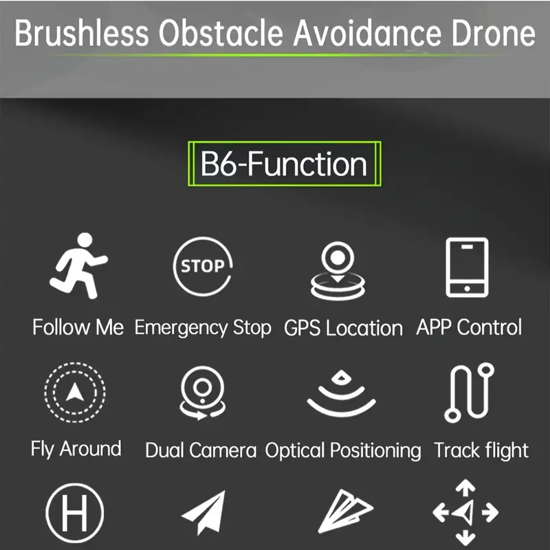 b6 brushless folding drone 2 4g optical flow gps with dual lens wifi professional aerial photographer small size with rudder gimbal gsp one button return uncontrolled return low power return over the range return no more fear of flying lost increase eis electronics anti shake make photos more clear four sided obstacle avoidance 1 5 meters automatic induction obstacle and automatic stop forward details 1