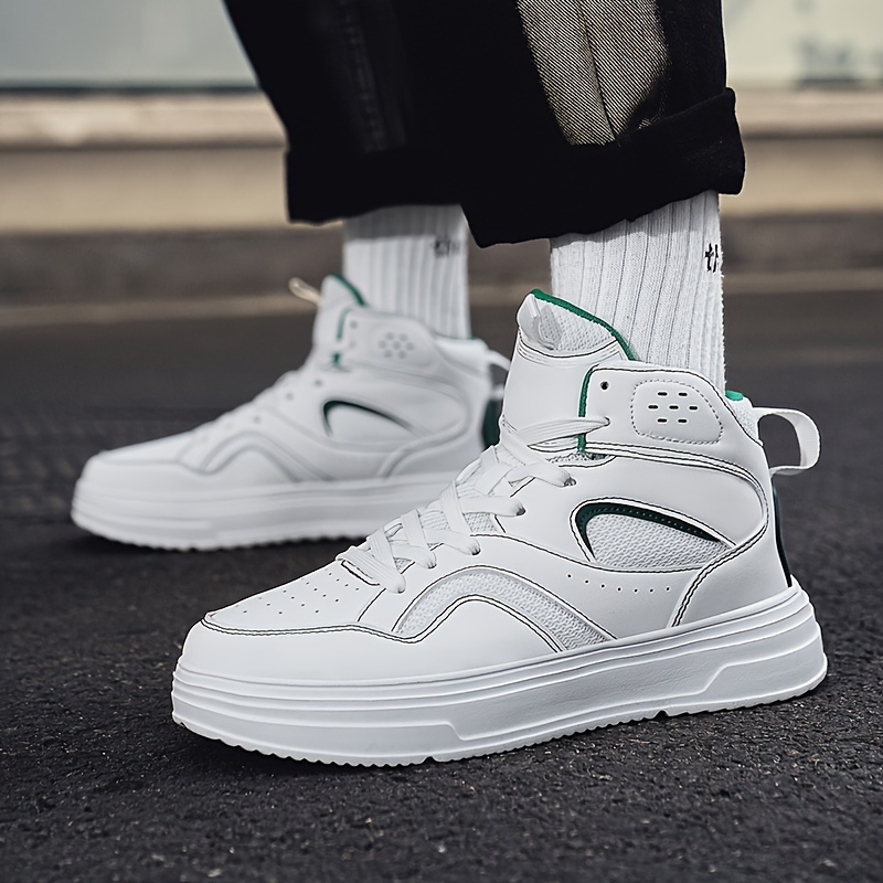 Plus Size Men's Trendy Solid/Colour Block High Top Skate Shoes, Comfy Non Slip Casual Soft Sole Sneakers For Men's Outdoor Activities
