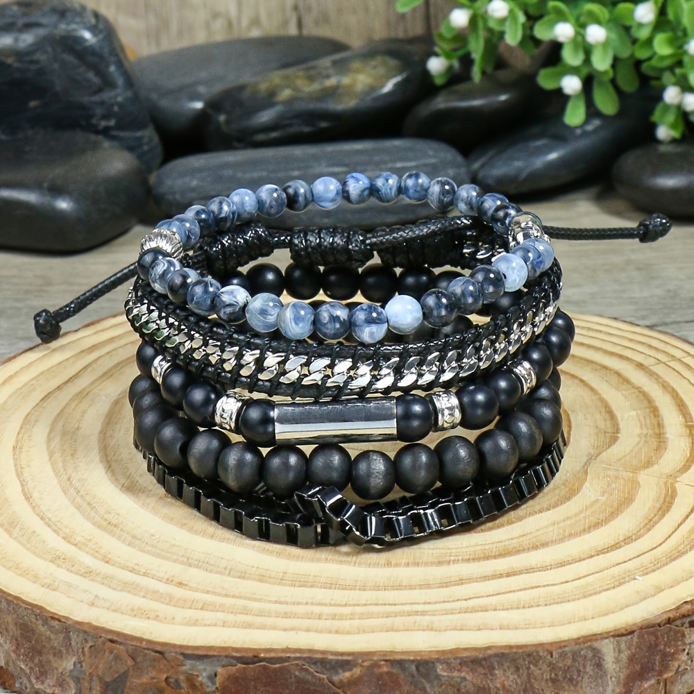 Black Lava Rock, Onyx & Coconut Bracelet Set
