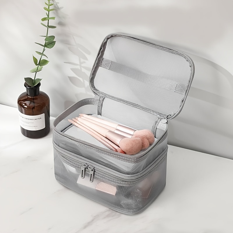 Double Layer Cosmetic Bag, Travel Mesh Cosmetic Storage Bag Large Toiletry  Bag Makeup Organizer