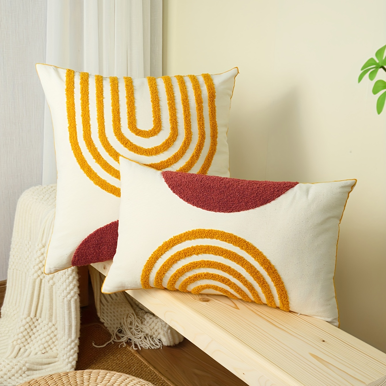 1pc Geometric Print Cushion Cover Without Filler, Modern Woven