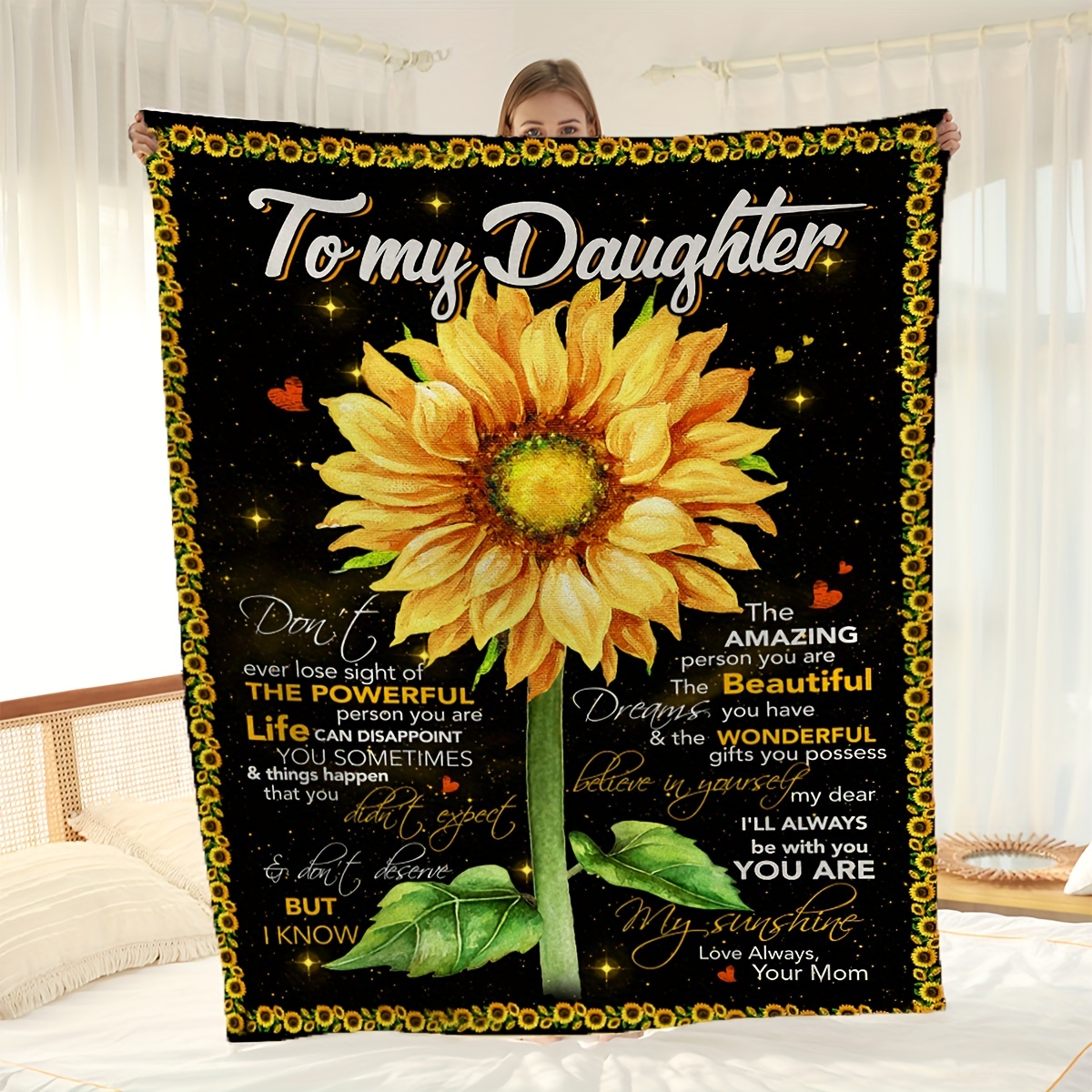 to My Daughter Blanket from Mom Daughter Gifts Sunflower Letter Printed  Throw Fleece Blankets Birthday Gifts for Daughter Birthday, Super Soft  Flannel