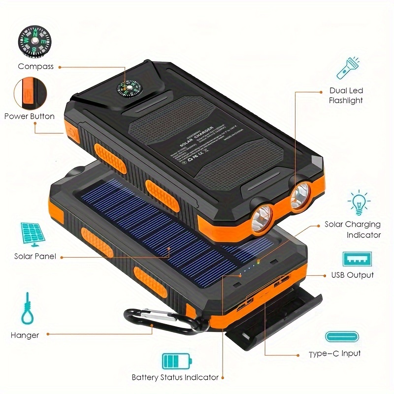 Solar Power Portable Charger With Built-In LED Light