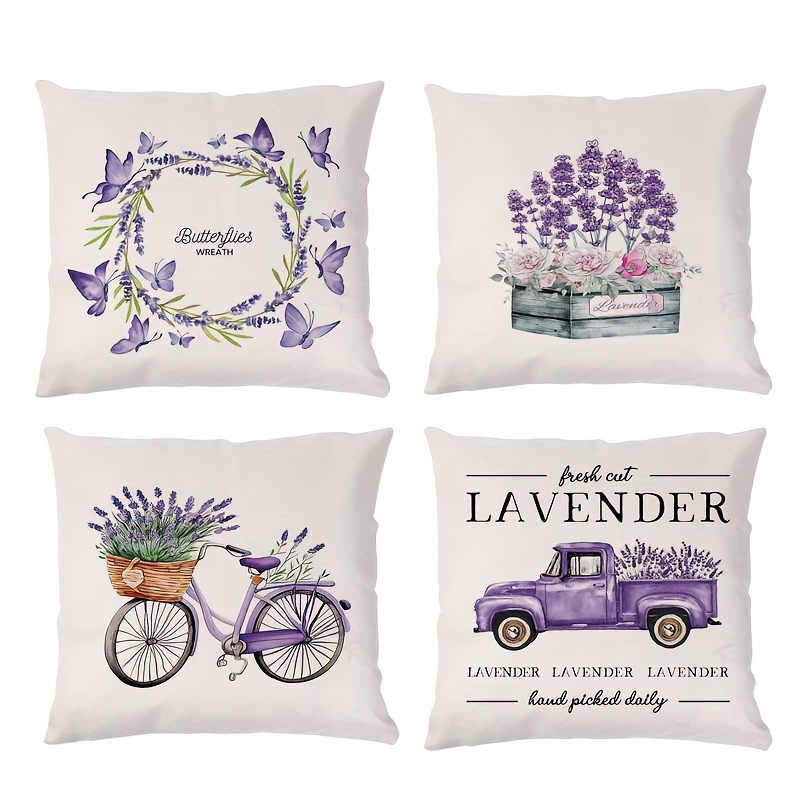 Cuscini arredo - lino stampato - set provenza fiori lilla e viola