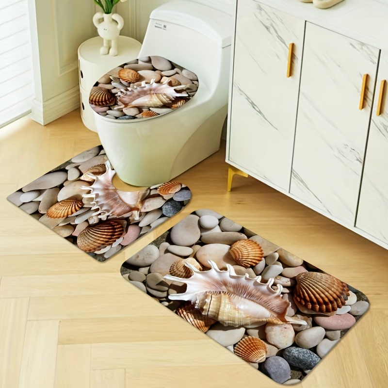 3-pc Bathroom Rug Set, Stone Pattern Carpet,3d Toilet Floor Mat