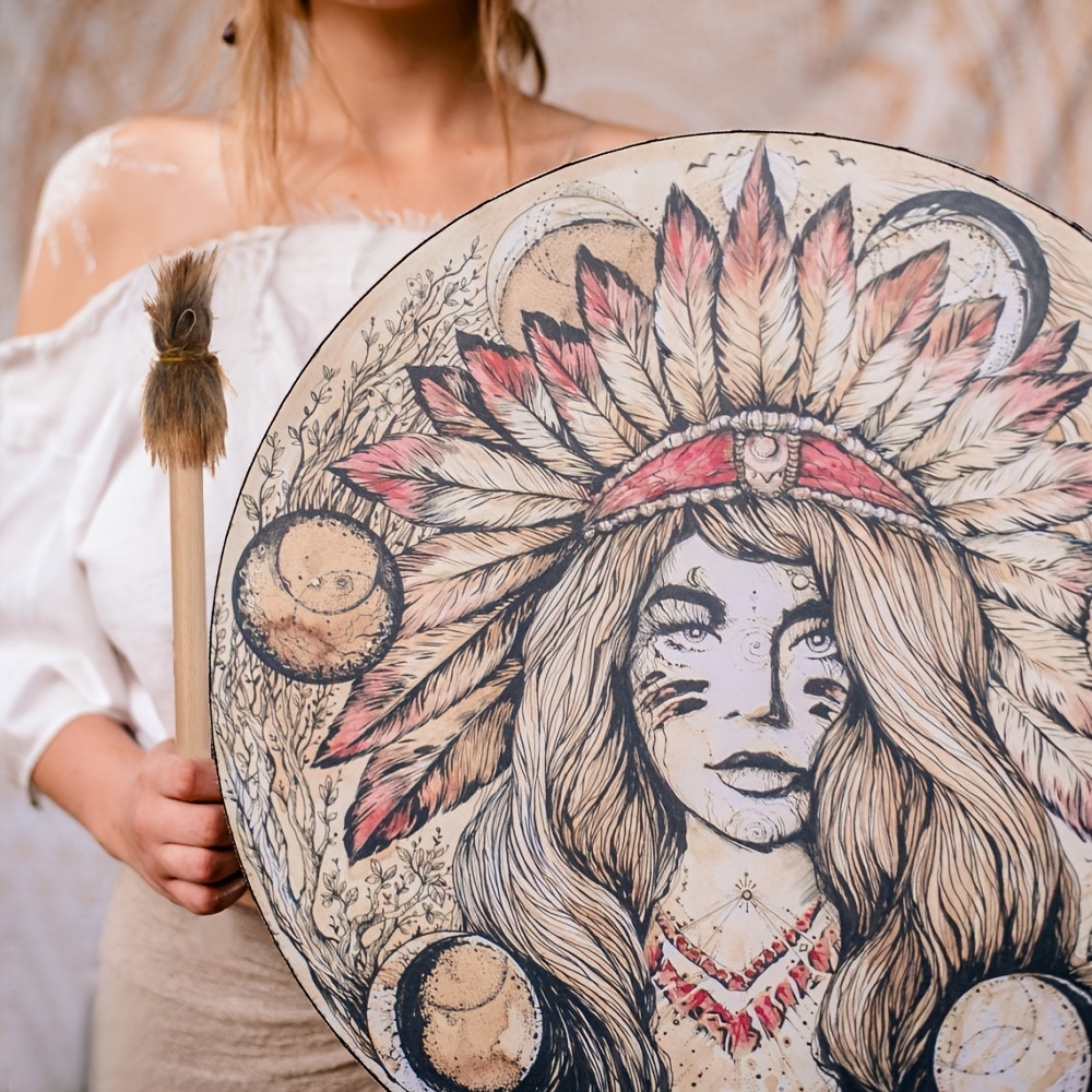shamanic witch drum native woman drum vegan tunable membrane for sound healing medicine frame drum details 6