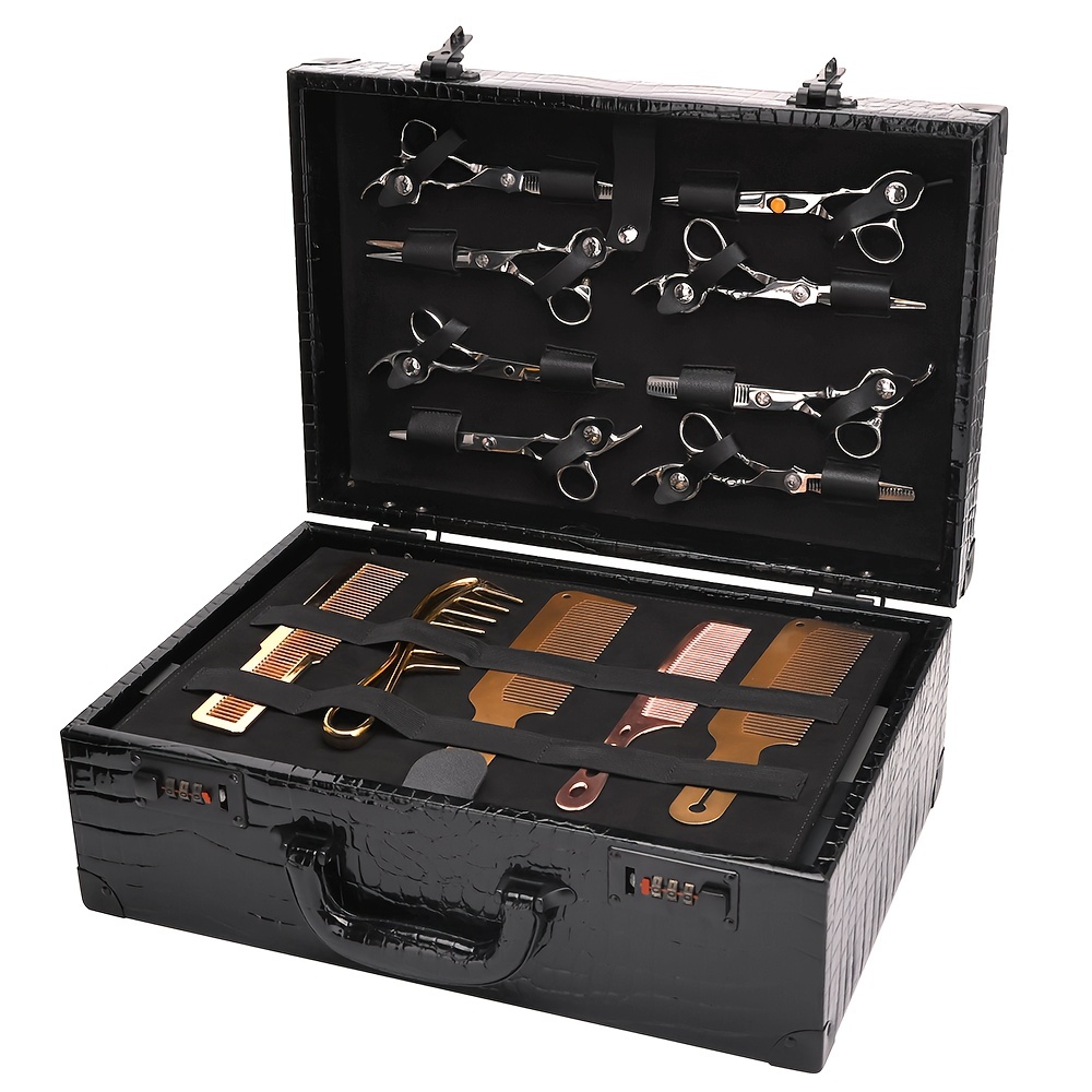  Caja de herramientas portátil de aluminio profesional para  peluquería, maletín de vuelo de peluquería, estuche de contraseña, maleta  de almacenamiento de recortadora, caja de almacenamiento con cerradura  organizadora, 2 cerraduras combinadas (