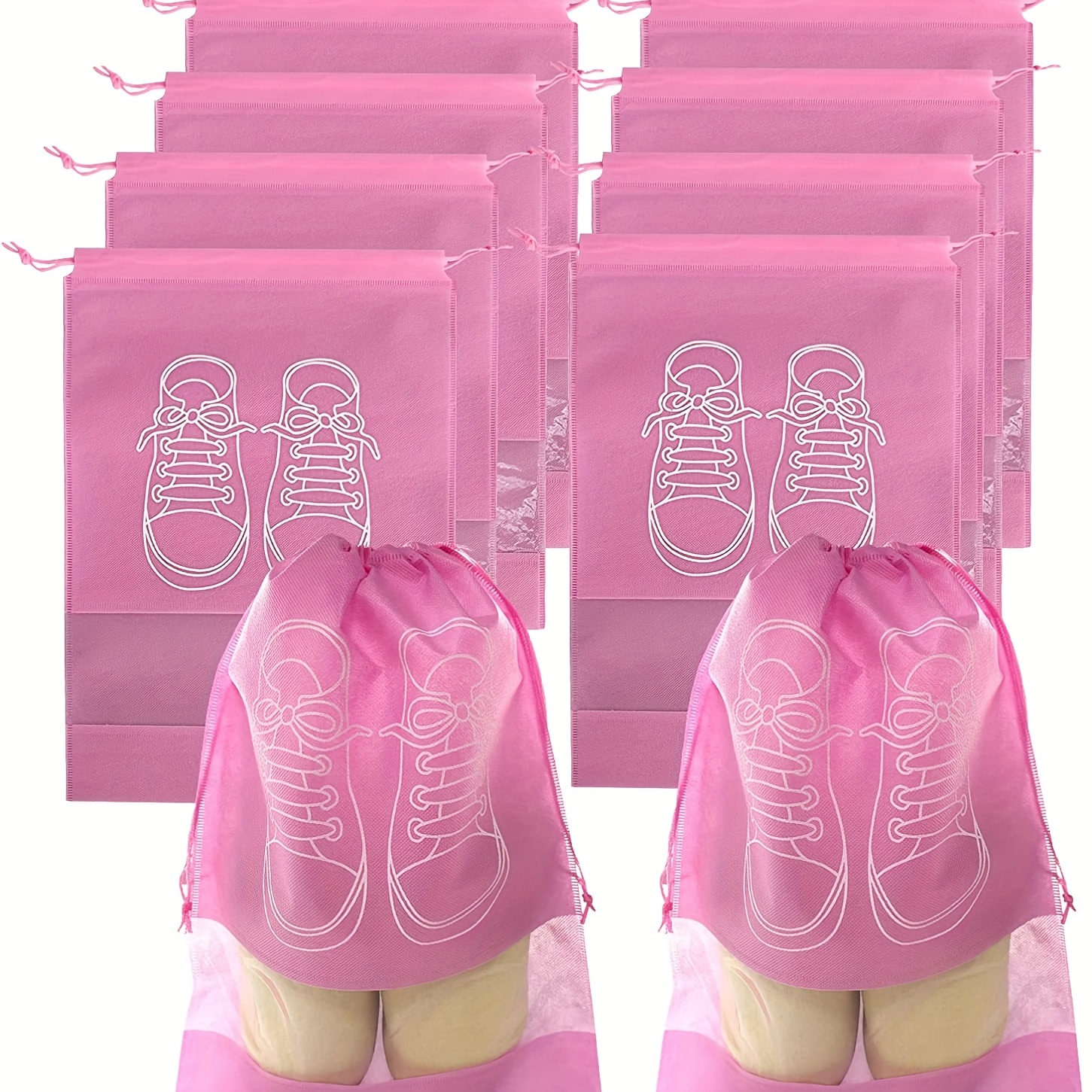 10pcs Non-Woven Travel Shoe Storage Bags - Lightweight,& Transparent - Perfect for Organizing Shoes