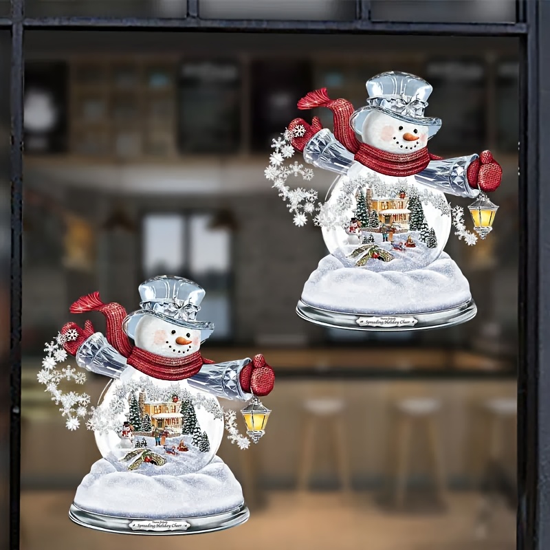 Cartoon Anime Winter Window Sticker White Snowman Christmas - Temu