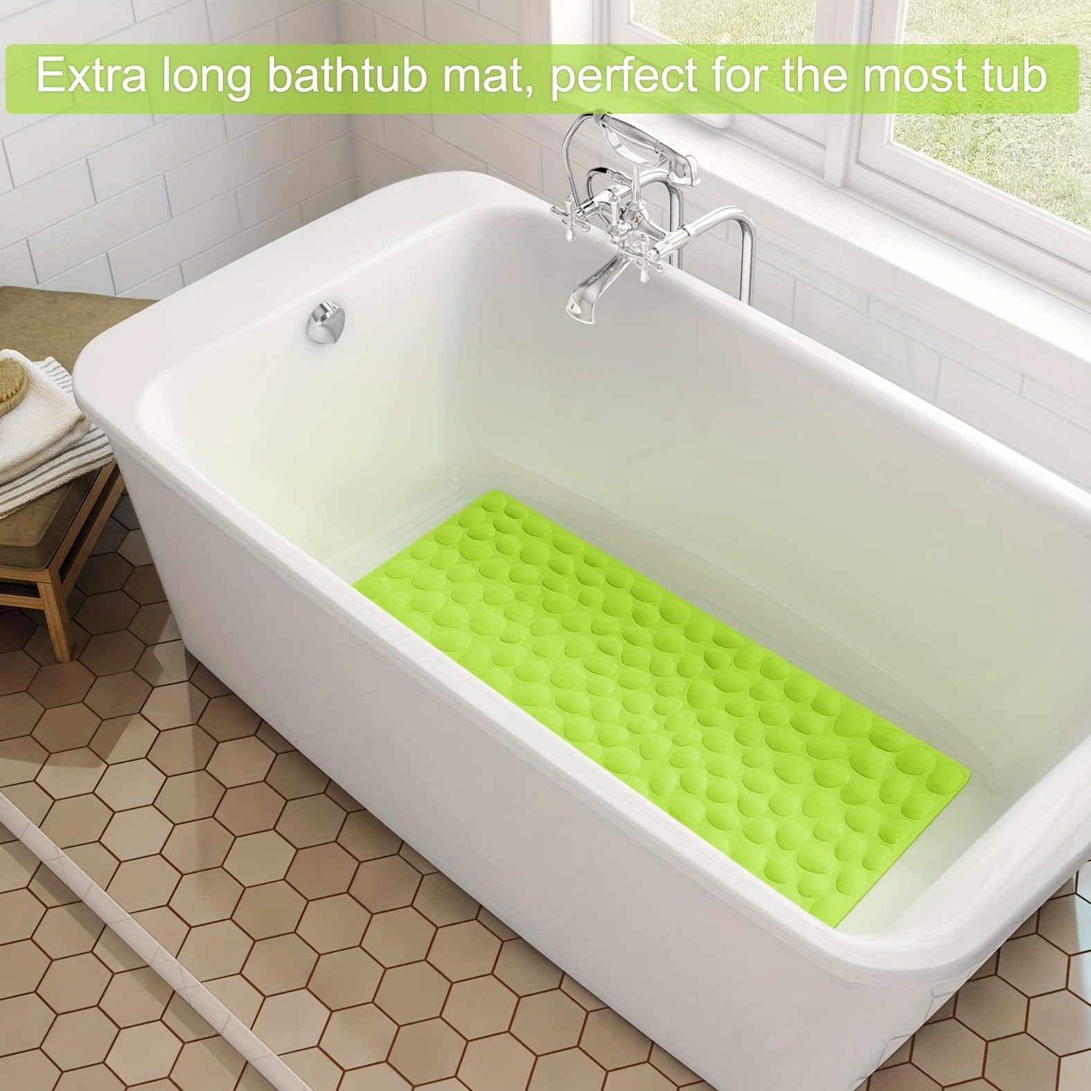 Non Slip Bathtub Mat Soft Rubber Bathroom Bathmat with Strong Suction Cups