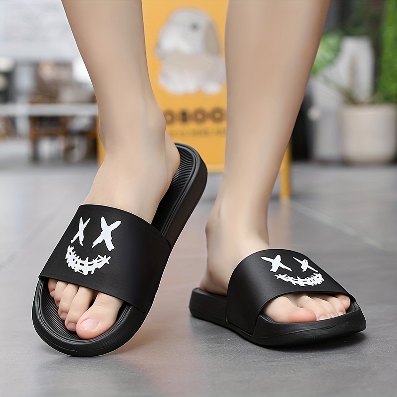 Men's Smile Print Slides Non Slip Slippers