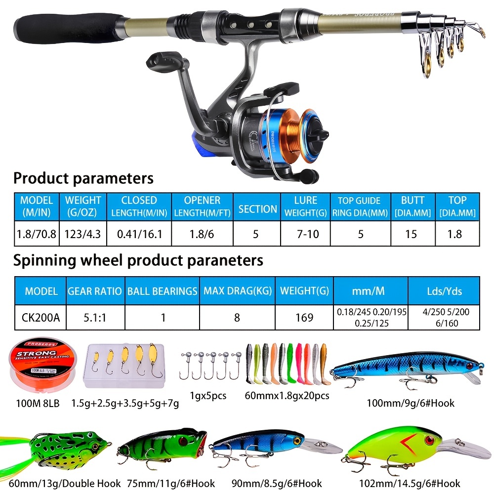 Fishing Rod Fish Pole Fish Rod Folding Telescopic Fishing Rod With Reel  With Line Portable Casting Lure Tackle 