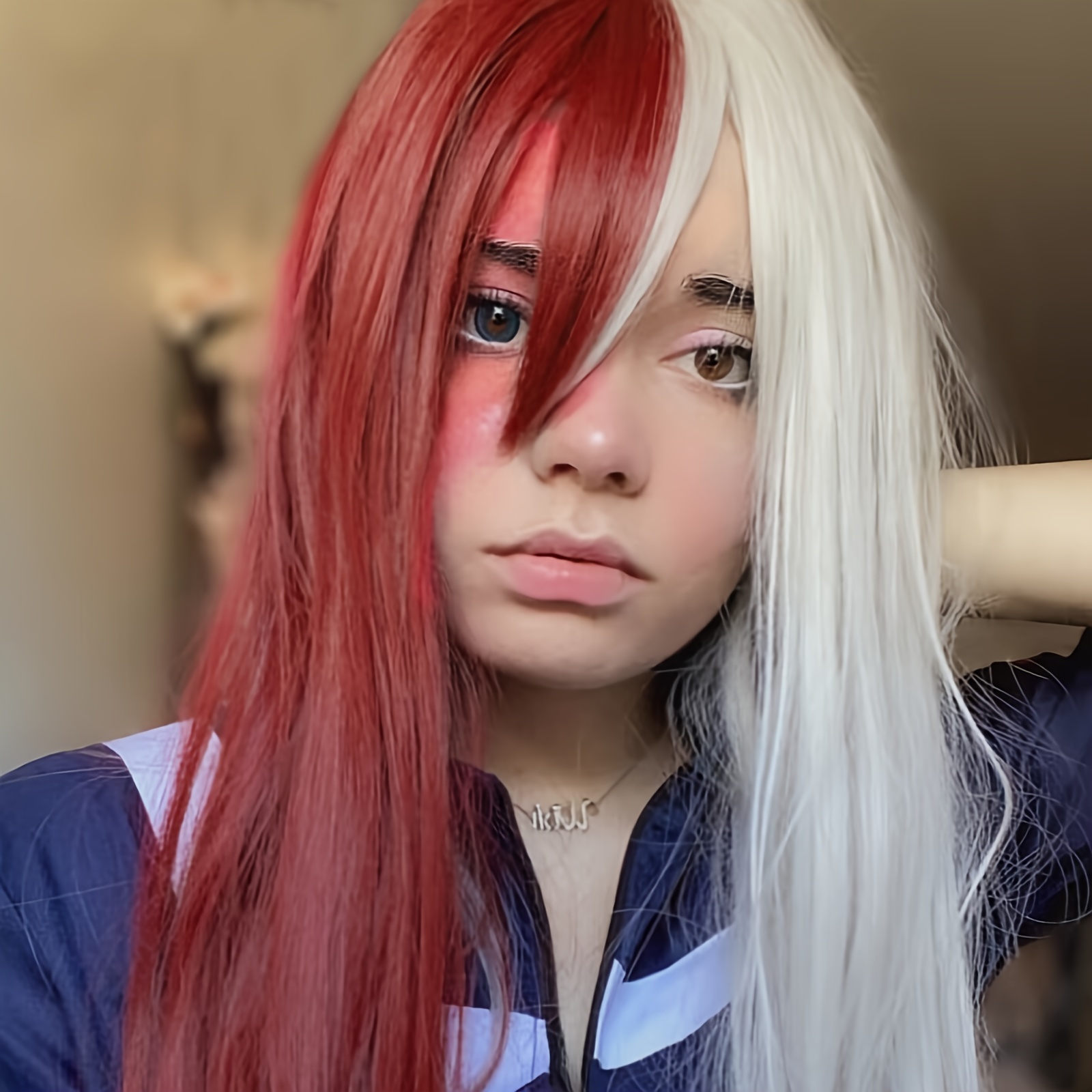 Synthetic Hair Long Half Red Half Silver White Women s Anime Temu