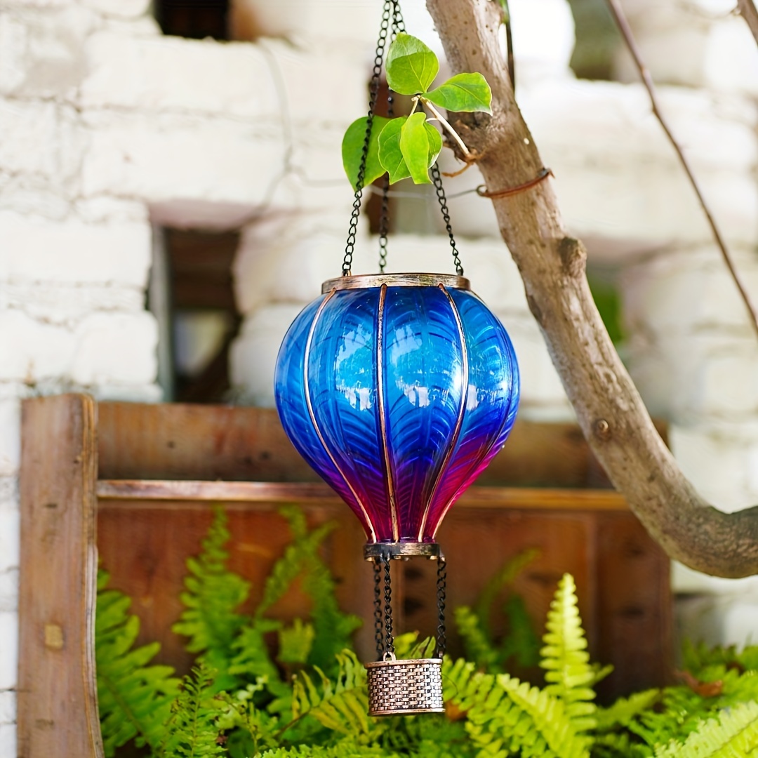 Linterna solar de globo de aire caliente con llama parpadeante, luces  solares colgantes para exteriores, faroles impermeables para jardín, patio