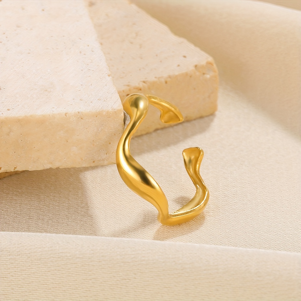 Men's Stainless Steel Wavy Ring Adjustable Opening Ring