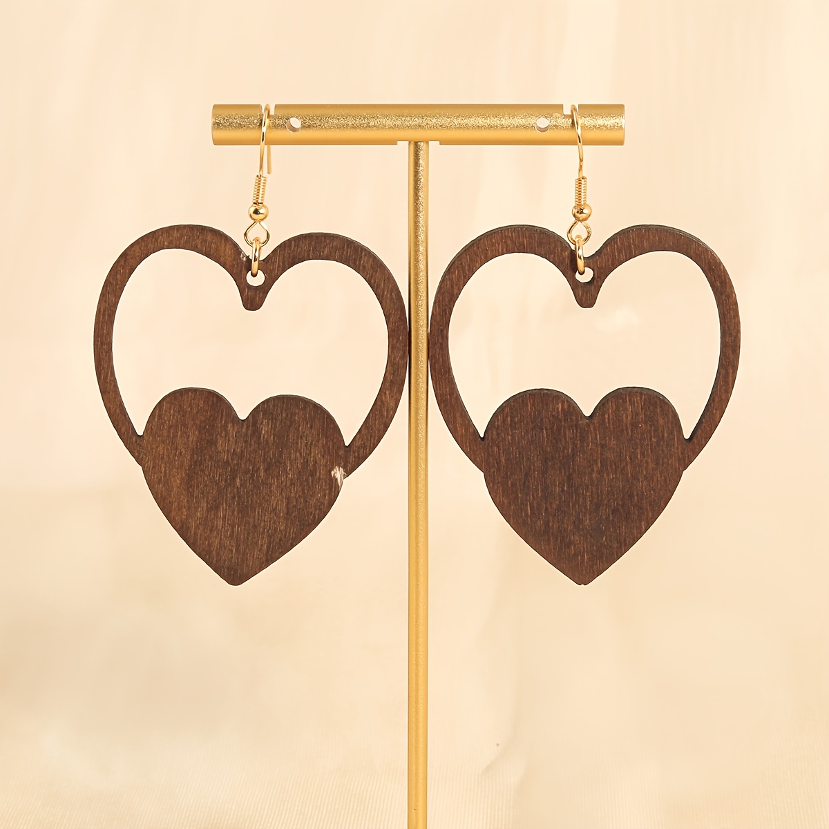Hollow Heart Design Dangle Earrings Retro Simple Style Wooden Jewelry, Jewels Valentine's Day Gift for lovers, Wood, 1.49, Free Returns & Free