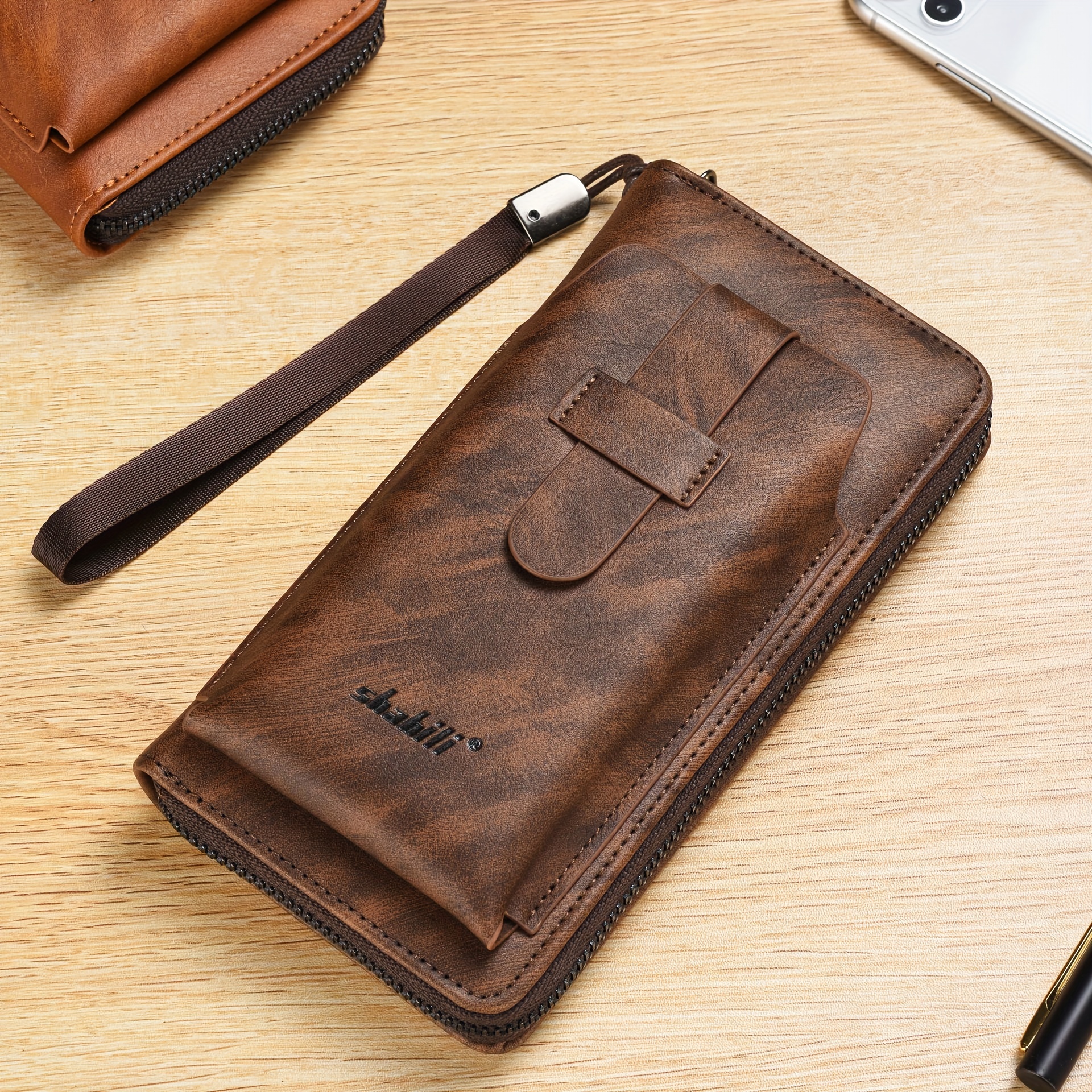 Business Fashion Men Wallets PU Card Holder Business Fashion Men Male  Multi-card Zipper Pocket Purse Vintage Style Coin Photo Soft Bag Coffee  color