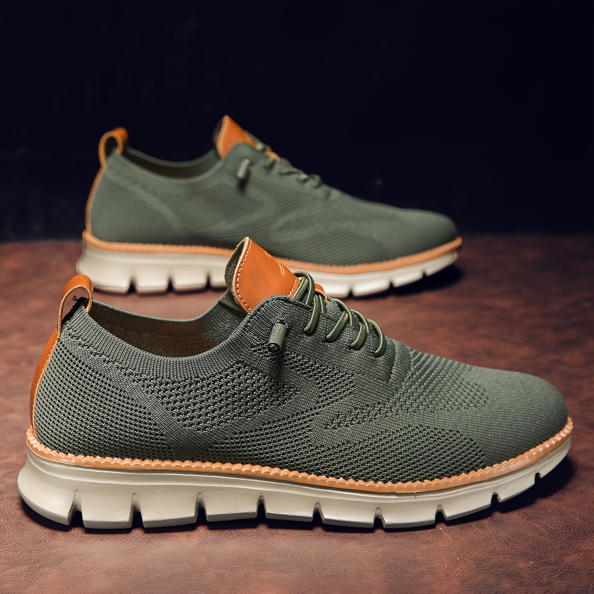 Men's PLUS SIZE Solid Woven Knit Casual Shoes, Breathable Anti-skid Lace-up Shoes For Outdoor Casual Daily