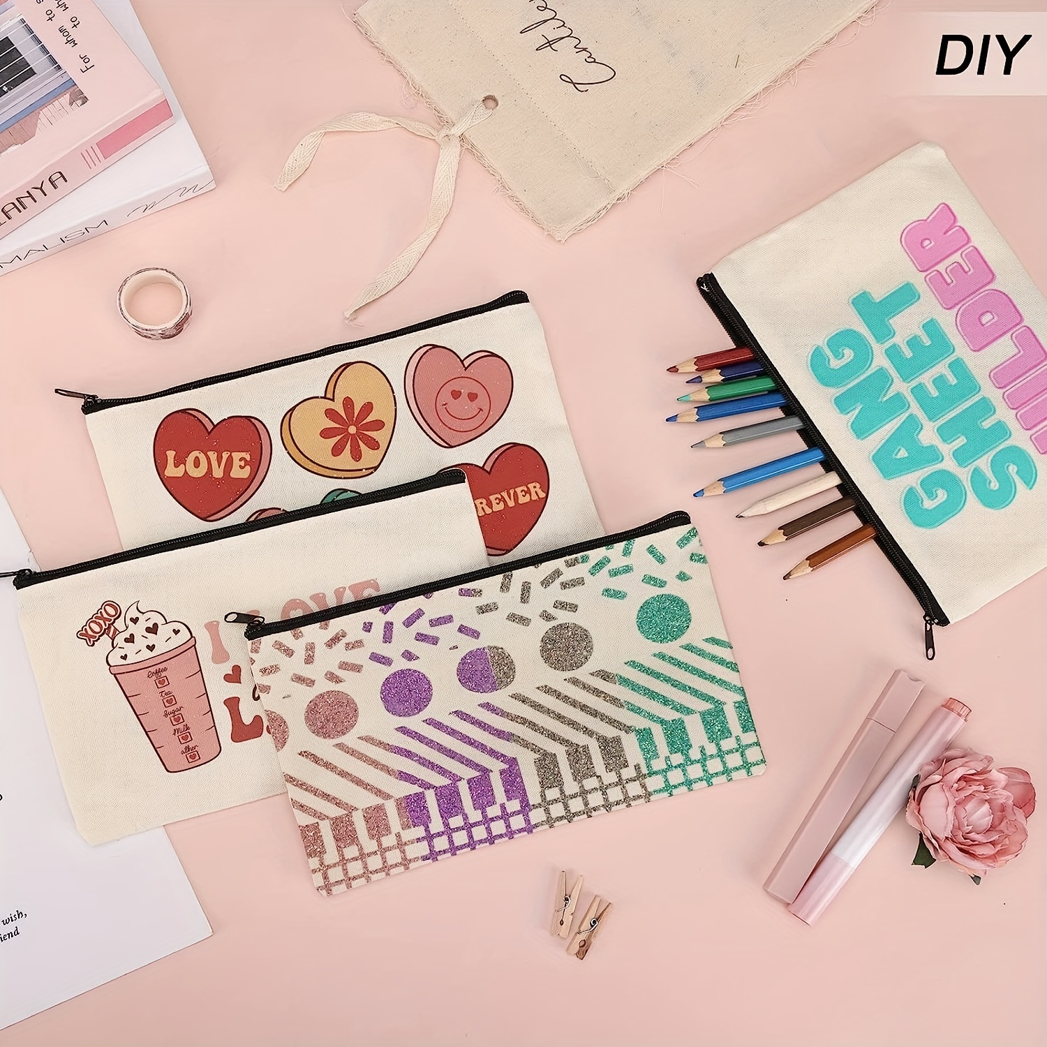 Diy Craft Bag Canvas Pencil Case Blank Makeup Bags Canvas - Temu