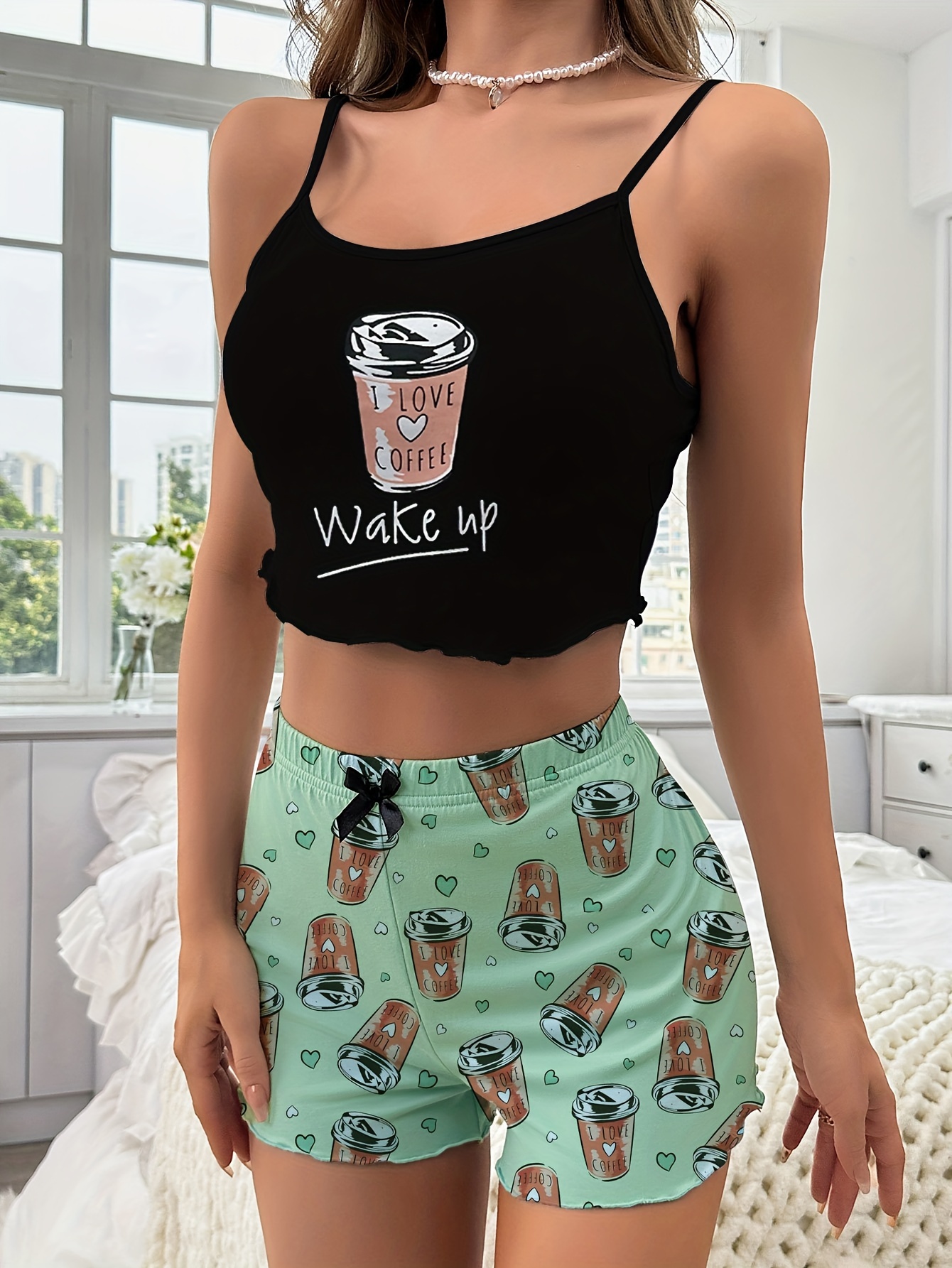 Cartoon Cake Drink Print Pajama Set Cute Comfy Short Sleeve - Temu Canada