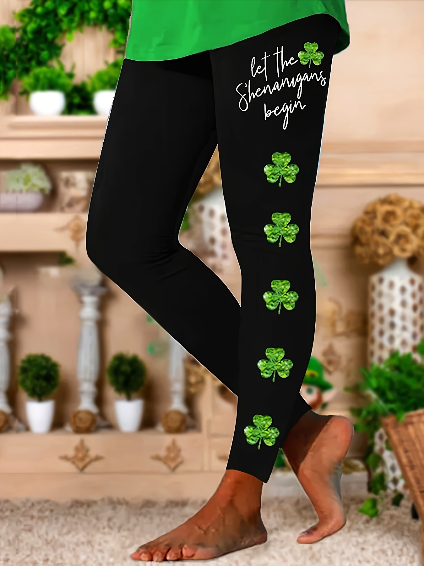 St. Patrick Day Print Skinny Leggings Casual Elastic Waist - Temu