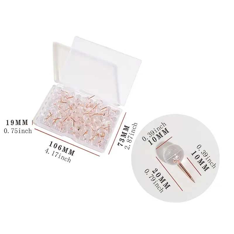 100pcs Plastic Clear Push Pins - Steel Point & Transparent Flat Heads for  Cork Boards, Wall Hangings & Bulletin Boards