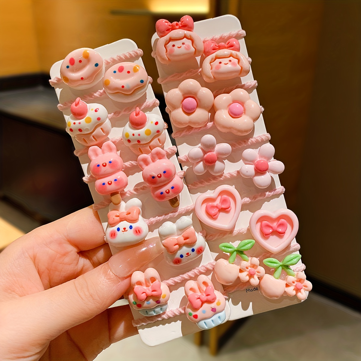 

20/40/80pcs Girls Sweet Cartoon Flowers Donuts Cake Decor Hair Ties, Hair Bands Sets, Ideal Choice For Gifts