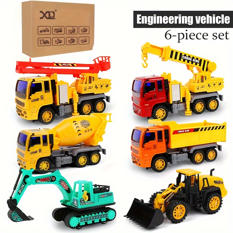 TEMI - Juego de vehículos de construcción fundidos a presión de juguete  para niños de 3, 4, 5 y 6 años de edad, incluye alfombra de juego,  vehículos