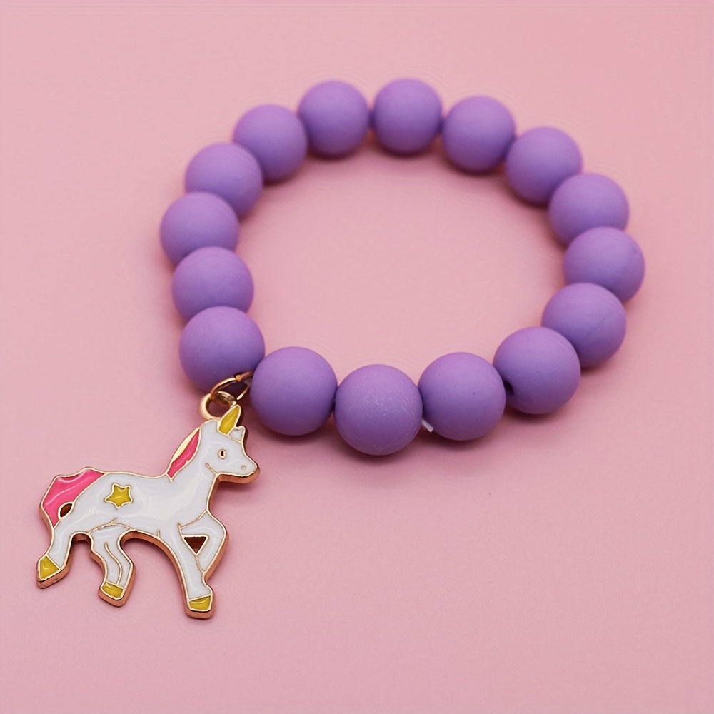 Juego De Pulseras De Cuentas De Arco Iris De Unicornio Para Niñas