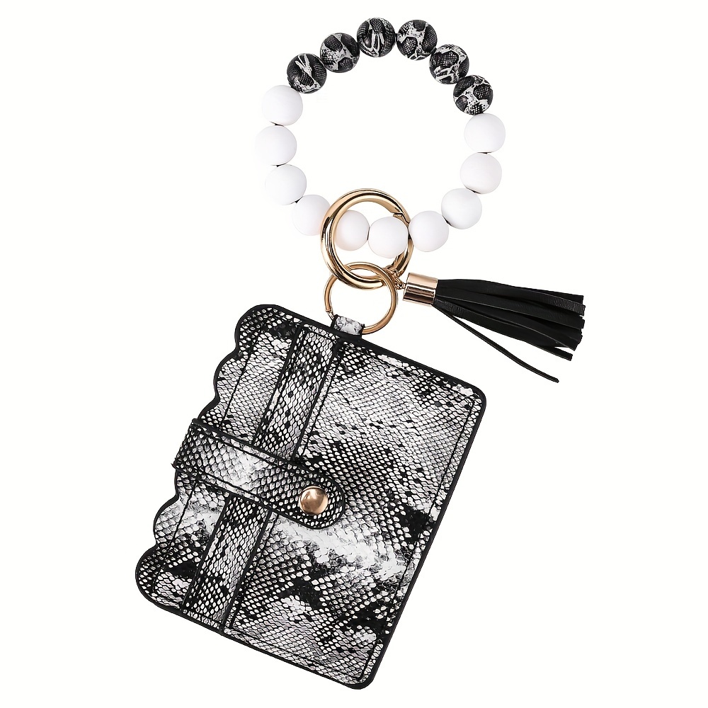 Snakeskin Pattern Pu Leather Keychain Holder Wallet With Tassel