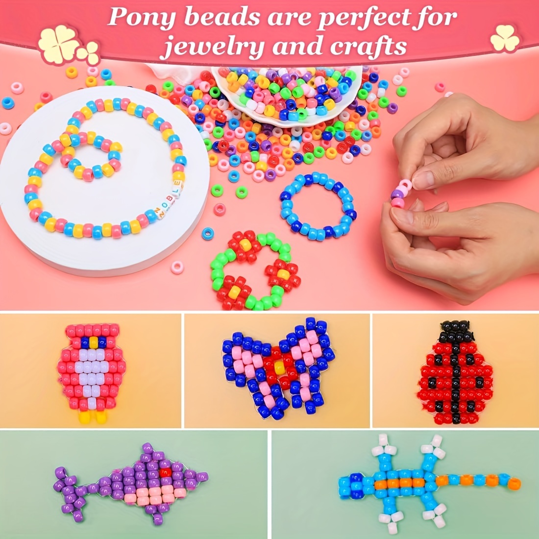 Pony Beads for Bracelets, Cridoz Bead Bracelet Making Kit Include 24 Colors  Pastel Pony Beads and Letter Beads Round for