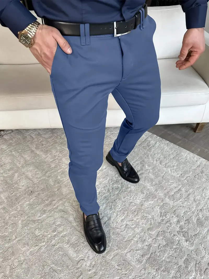 Slim Business Men's Pants Fashion Pencil Pants Double Button - Temu