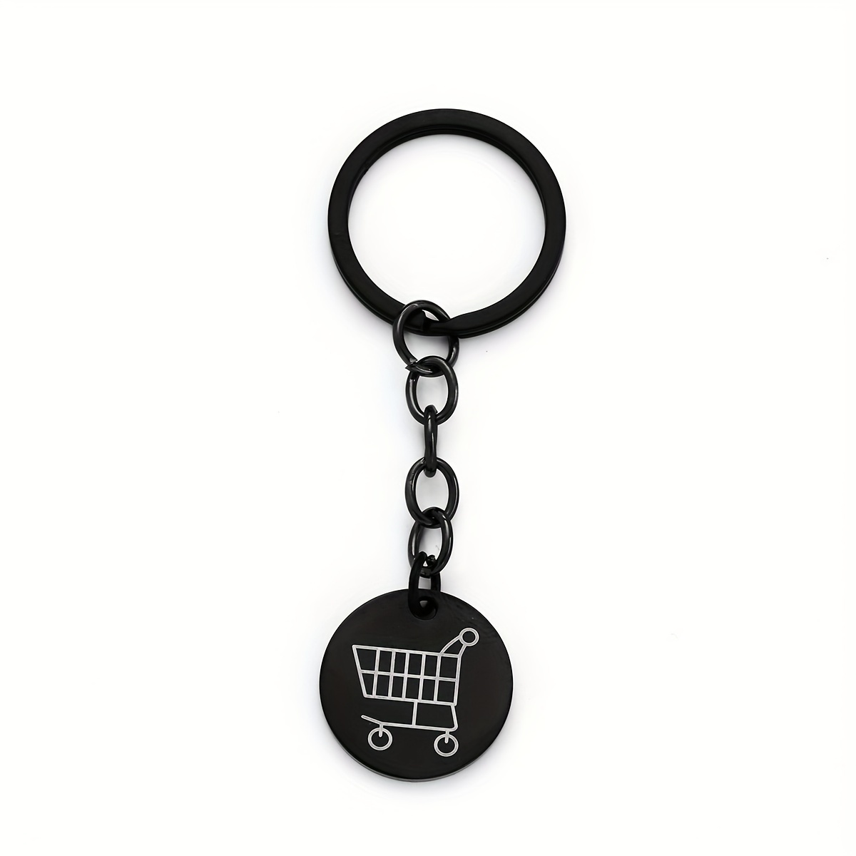 1 Cart Logo Keychain, Round Stainless Steel, European And American Supermarket Hand-pushed Shopping Cart, Coin Metal Token Keychain